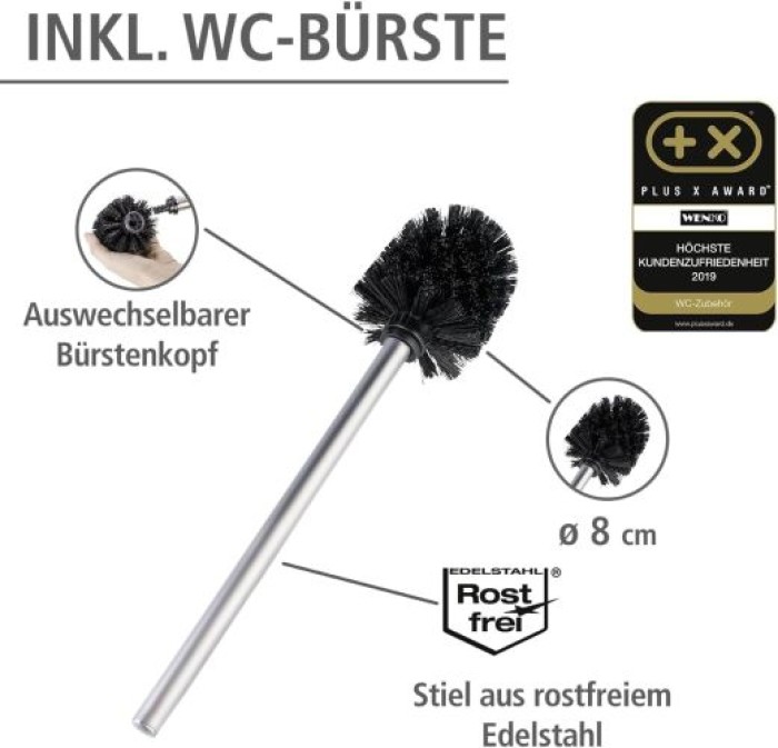 WENKO Stand WC-Garnitur Rivalta, in rostfreier Edelstahl-Qualität, 23 x 70 x 18 cm, 21564100