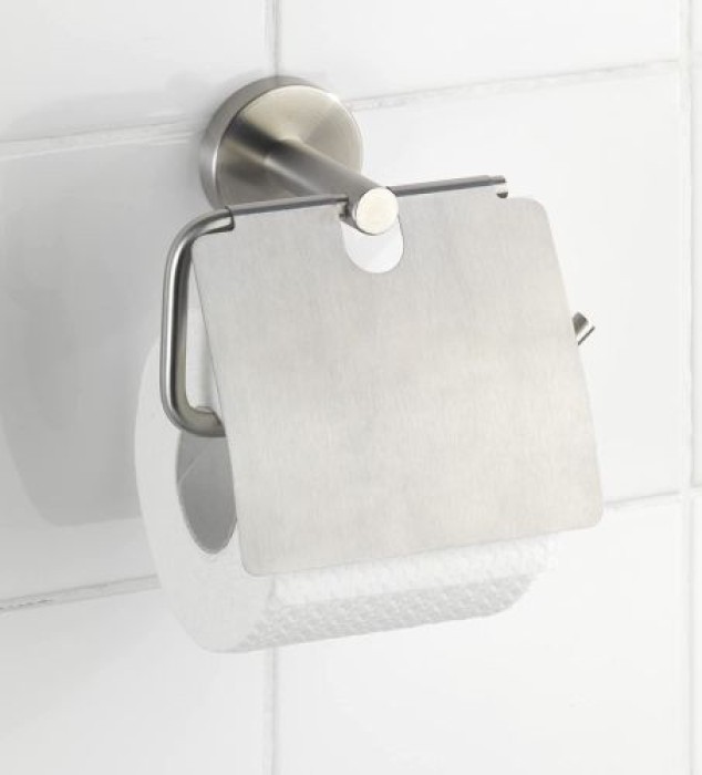 WENKO Toilettenpapierhalter mit Deckel Bosio Edelstahl matt, 19648100