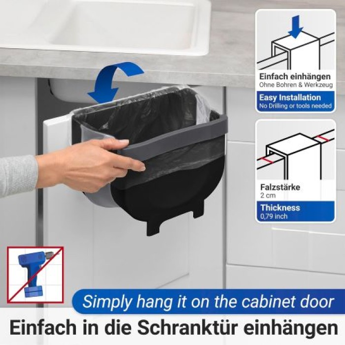 WENKO Tür-Abfalleimer Mod. Fago 5 L Schwarz faltbarer Mülleimer für Küchenabfälle, 55028100