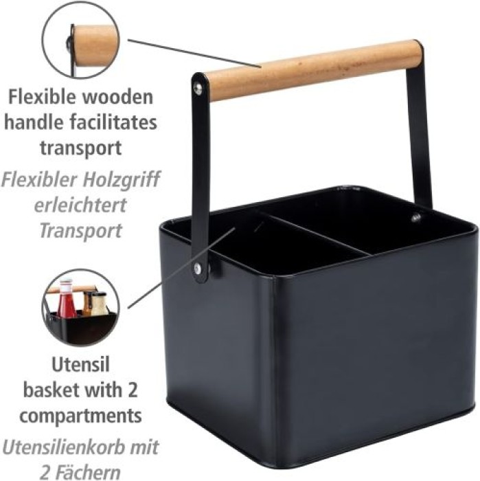 WENKO Utensilienkorb Mod. Baco Schwarz robuster Tragekorb, 55023100