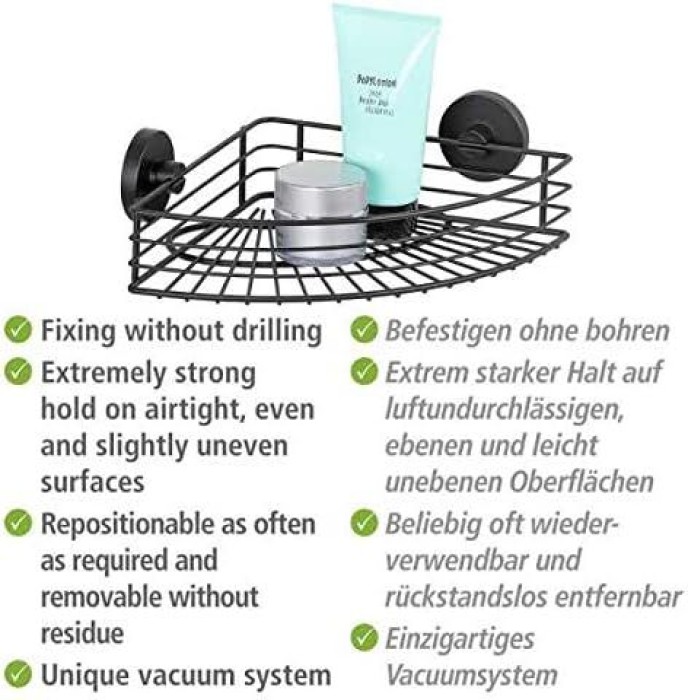 WENKO Vacuum-Loc® Eckablage Bari schwarz Wandablage, Befestigen ohne bohren, 24735100