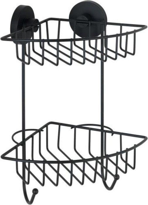 WENKO Vacuum-Loc, Eckregal 2 Etagen Bari Schwarz Wandablage, Befestigen ohne bohren, 24736100