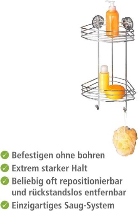 WENKO Vacuum-Loc® Eckregal 2 Etagen, Silber, 23 x 43 x 21 cm, 20885100