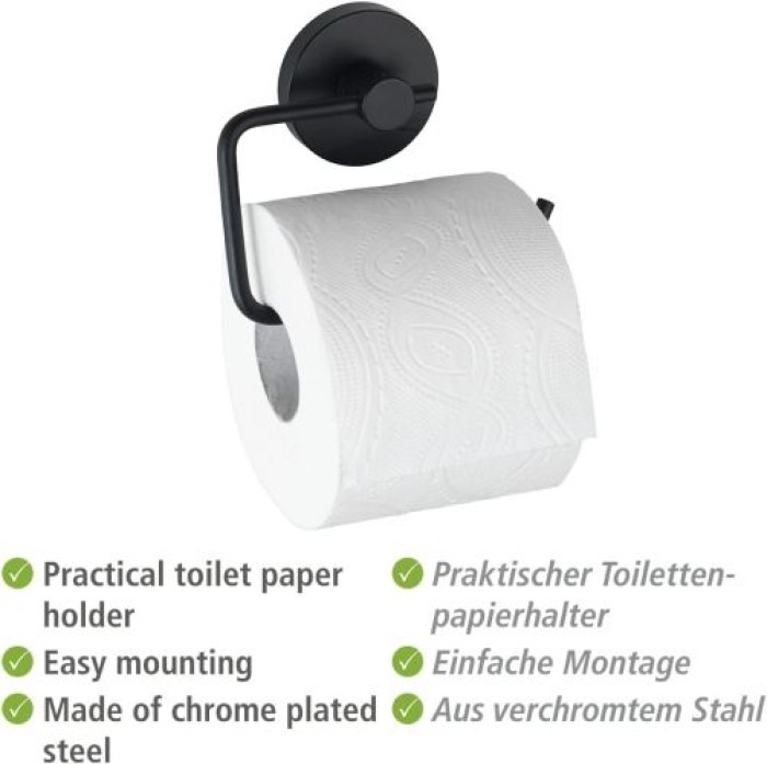 WENKO Vacuum-Loc® Toilettenpapierhalter Milazzo Schwarz WC-Rollenhalter, Befestigen ohne bohren, 24738100