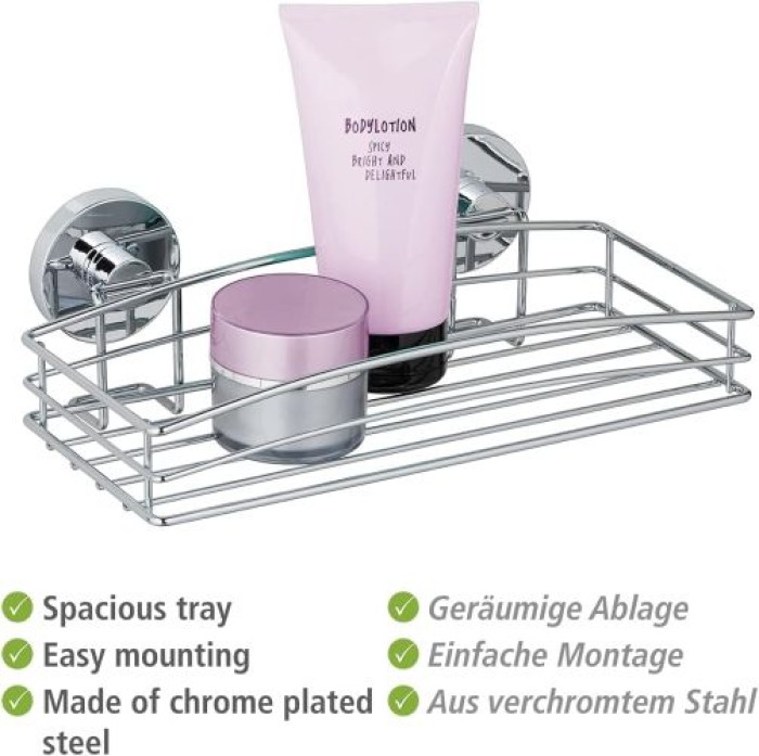 WENKO Vacuum-Loc® Wandablage, Befestigen ohne bohren aus hochglanzpoliertem, verchromtem Stahl, 20883100