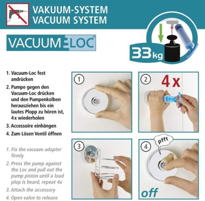 WENKO Vacuum-Loc® Wandablage Schwarz Wandablage, Befestigen ohne bohren, 24732100
