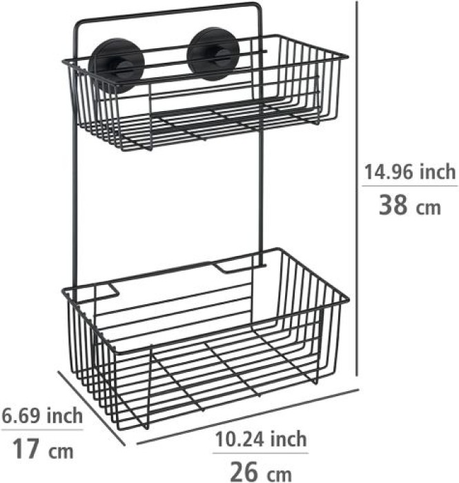 WENKO Vacuum-Loc® Wandregal 2 Etagen Mod. Bari Schwarz Wandablage, Befestigen ohne bohren, 24734100