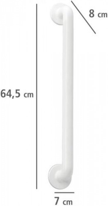 WENKO Wandhaltegriff Secura Weiß - Bad-Sicherheitsgriff für Badewanne oder WC, Aluminium, 64.5 x 7 x 8 cm, Weiß 17933100