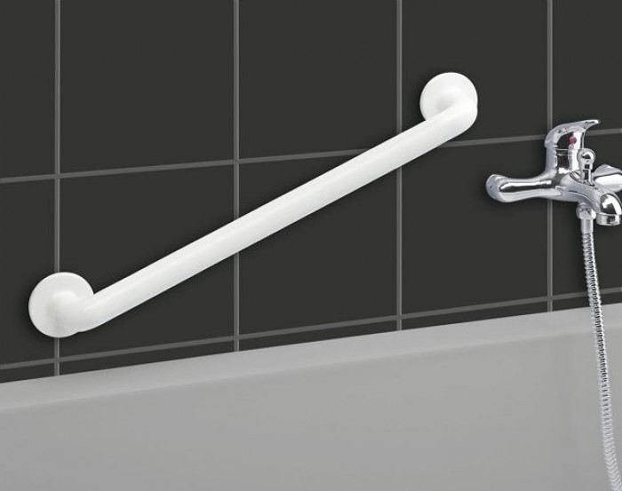 WENKO Wandhaltegriff Secura Weiß - Bad-Sicherheitsgriff für Badewanne oder WC, Aluminium, 64.5 x 7 x 8 cm, Weiß 17933100