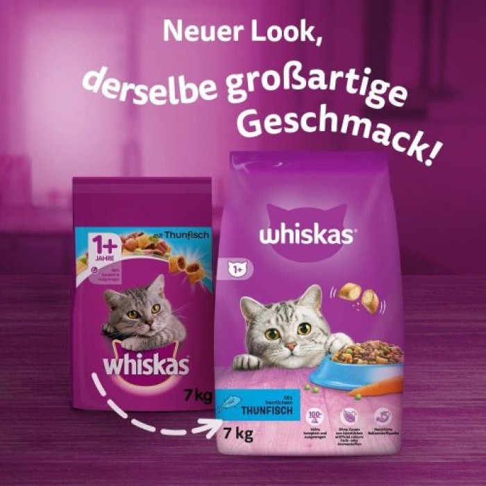 Whiskas Adult 1+ Trockenfutter Thunfisch, 7kg (1 Packung) - Katzentrockenfutter für erwachsene Katzen - unterschiedliche Produktverpackungen erhältlich Thunfisch 7 kg (1er Pack) 438741