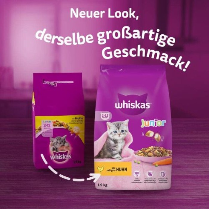 Whiskas Junior Trockenfutter mit Huhn, 1,9kg, von 2-12 Monaten, 325672