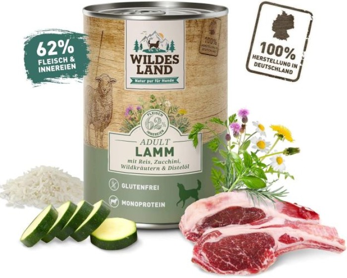 Wildes Land Classic Adult, Lamm mit Reis, 800g Dose, WL58205