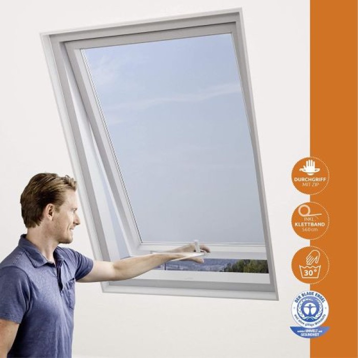 Windhager Fliegengitter für Dachfenster inkl. Montage-Klettband, Anthrazit, 130 x 150 cm, 03433