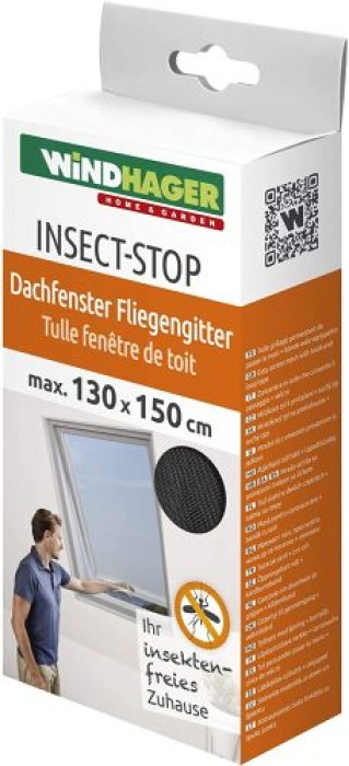 Windhager Fliegengitter für Dachfenster inkl. Montage-Klettband, Anthrazit, 130 x 150 cm, 03433