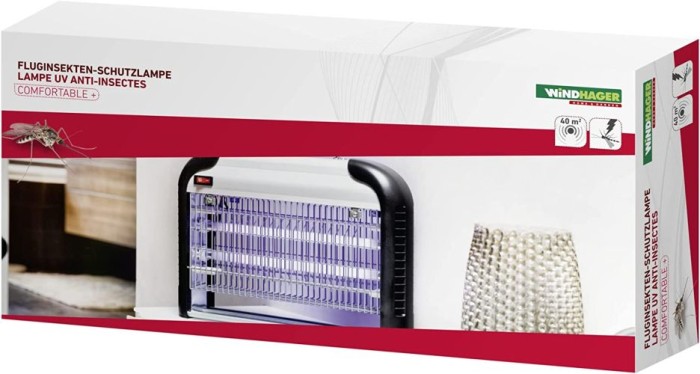 Windhager Fluginsekten Schutzlampe COMFORTABLE +, Insektenvernichter, Insektenlampe, Mückenvernichter, Mückenschutz, Gift-und chemiefrei, für 100m², 20Watt, 03529 9 x 65 x 31cm 03529