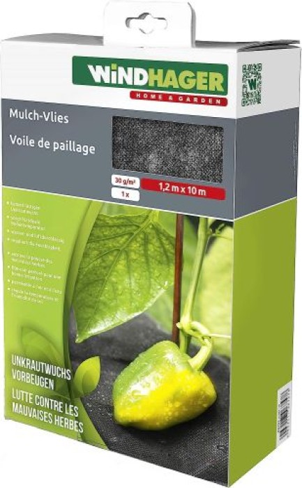 Windhager Mulch-Vlies, chemiefrei, 30 g/m², 10 x 1,2 m, schwarz, 06757