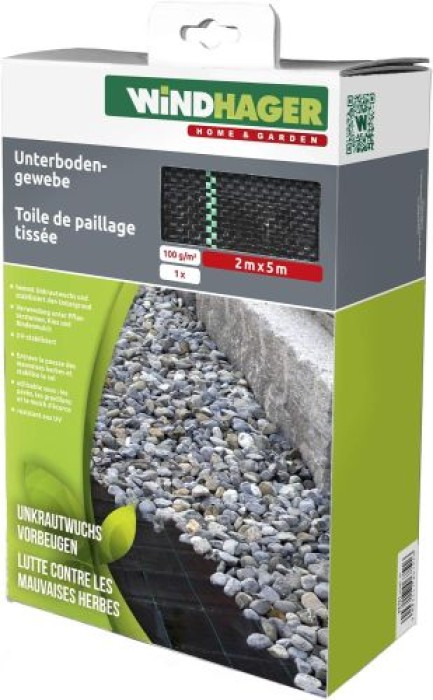 Windhager Unterboden-Gewebe, Anti-Unkrautgewebe, Bändchengewebe, Bodengewebe, wasserdurchlässig, 100 g/ m², 5 x 2 m, schwarz, 06751 6751