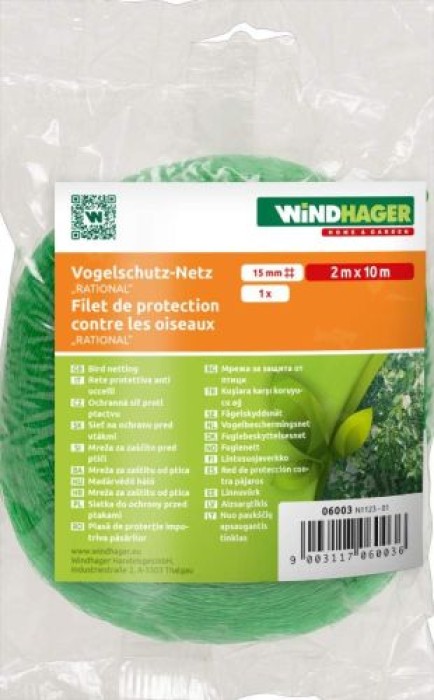 Windhager Vogelschutz-Netz RATIONAL, Maschenweite 15 mm, Grün, 10 x 2 m, 06003