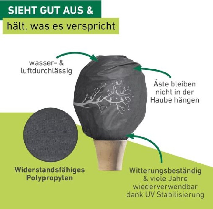 Windhager Winter-Deko-Vlieshaube Protect XL, Kälteschutz,1,1 x 1,1 m, anthrazit, 07398