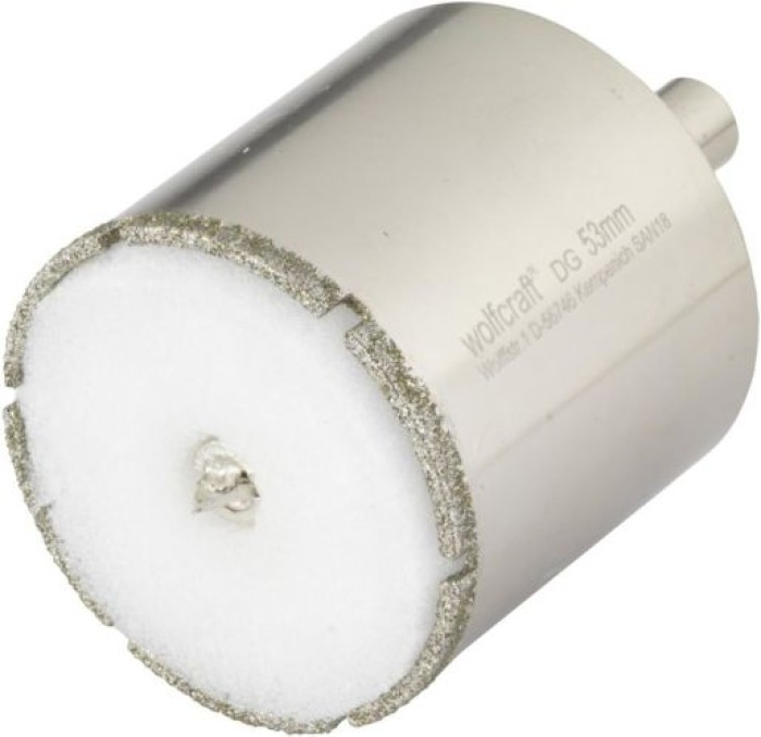 wolfcraft Ceramic Diamant-Lochsäge, Bohrkrone inkl. Zentrierbohrer für den Akkuschrauber, DM 53mm, 5929000